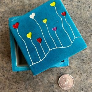 💙 Heart Flower Jewelry Trinket Box Turquoise-Colored Soapstone Fair Trade NWOT